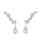 Pair of silver earrings with teardrop-shaped gemstones on a white background