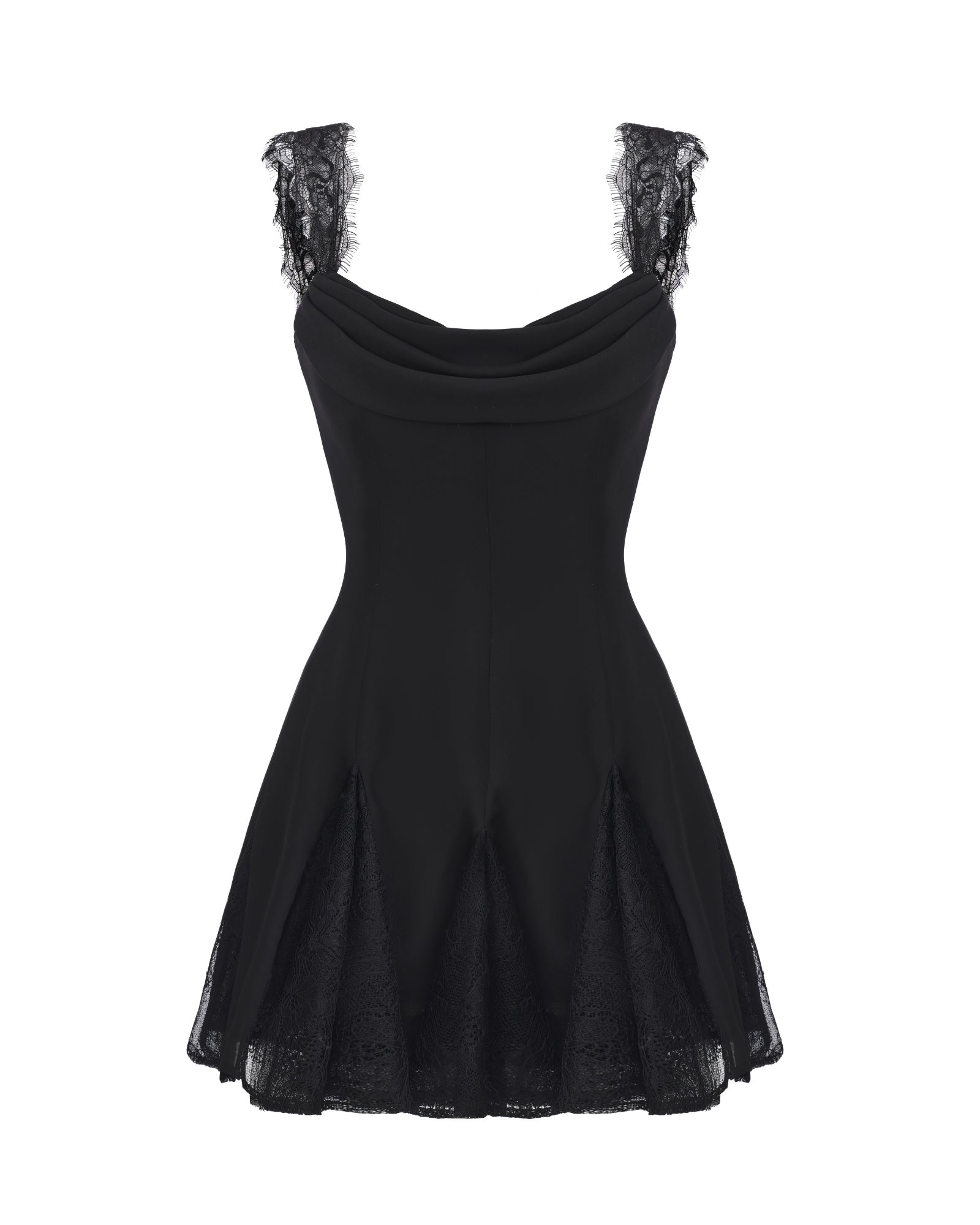 Black lace mini dress on a white background