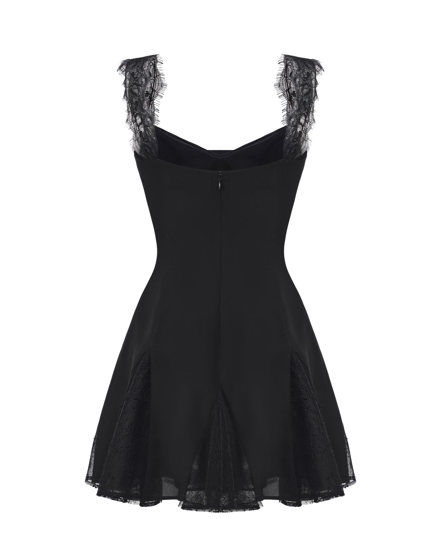 Black lace mini dress on a white background