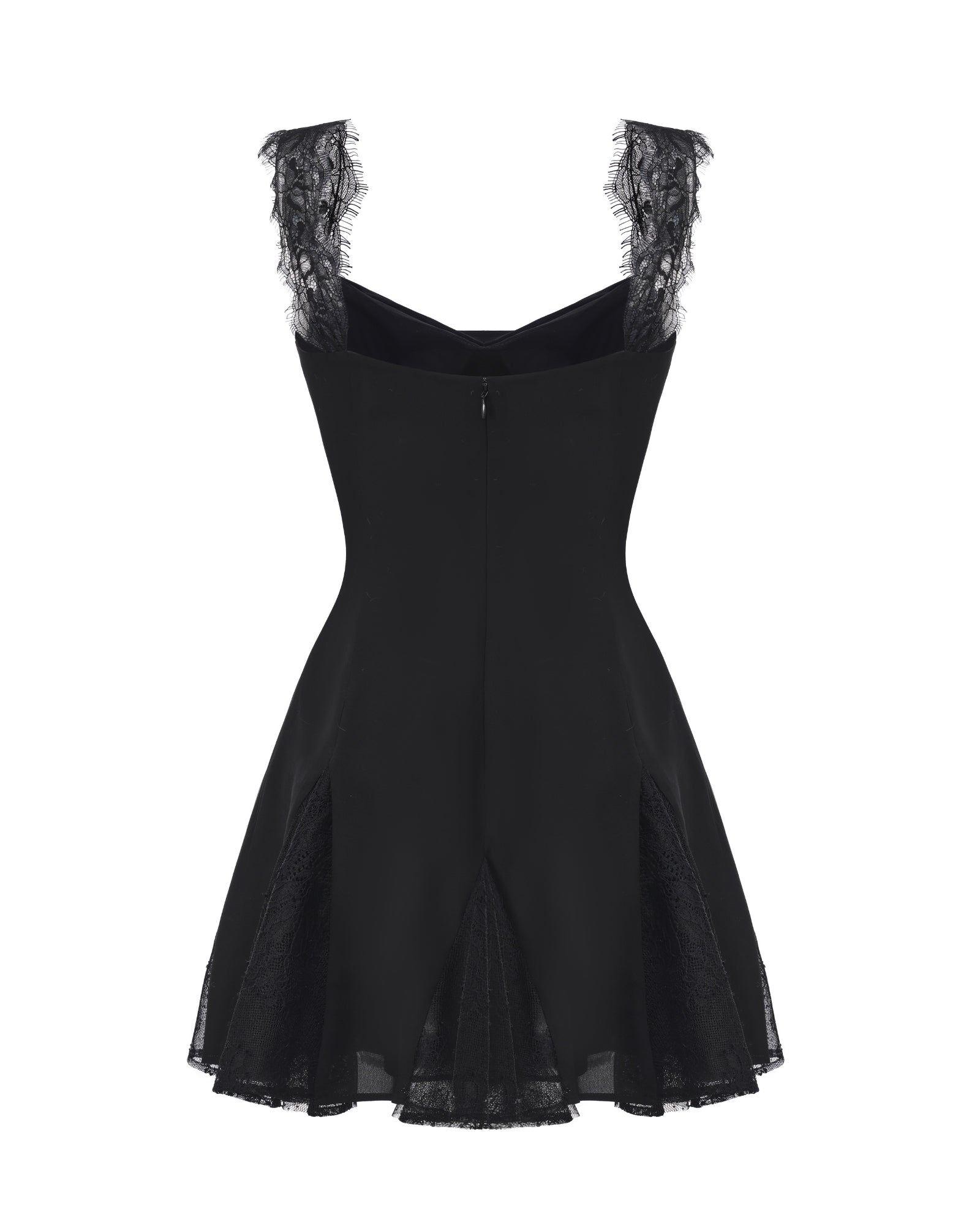 Black lace mini dress on a white background