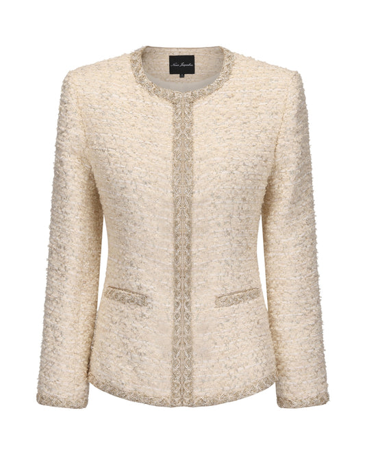 White woven textured jacket on a white background