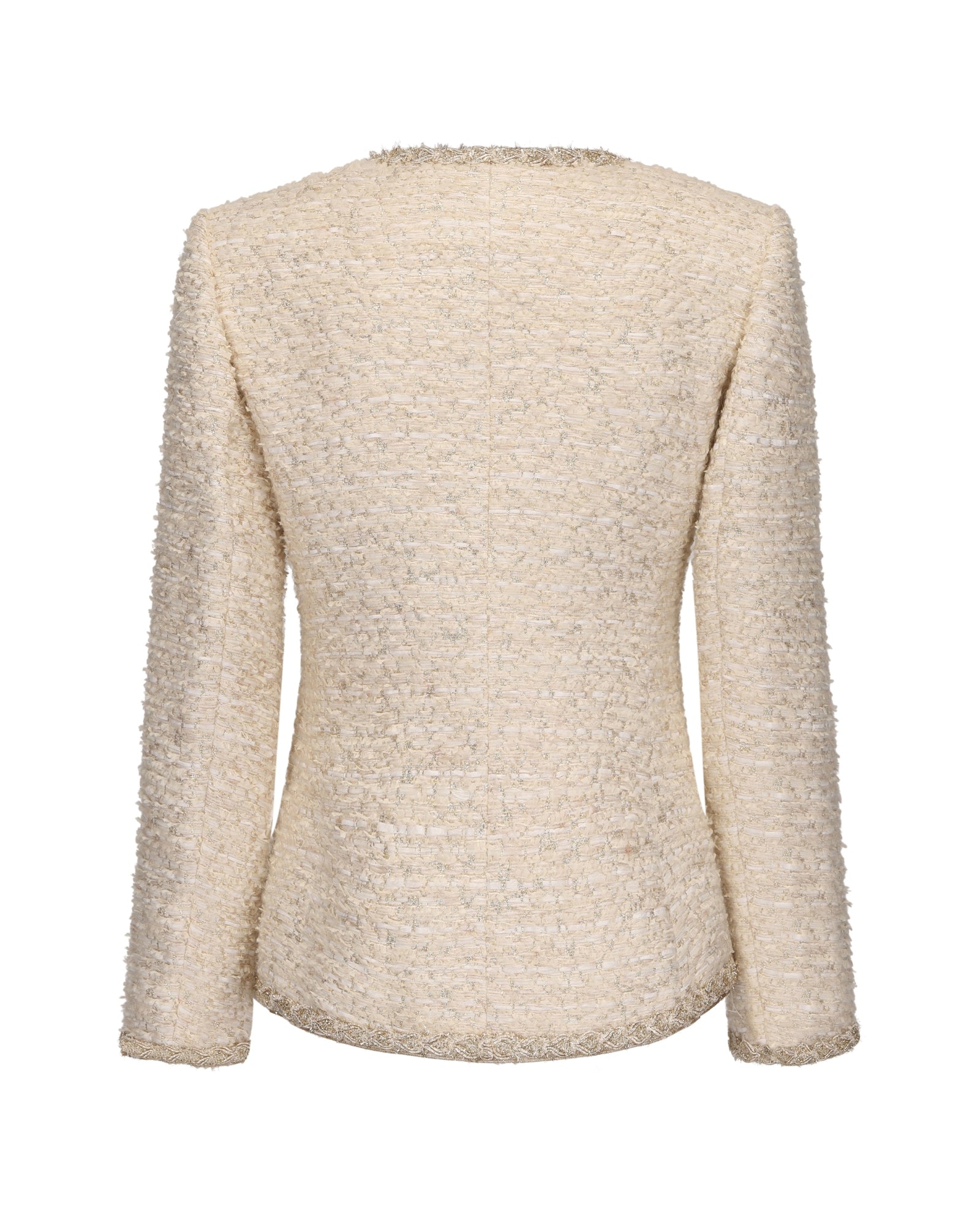 White woven textured jacket on a white background