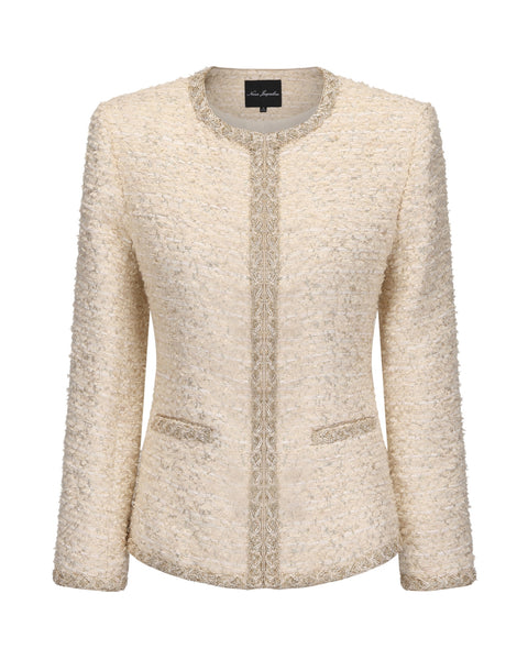 Evelyn Tweed Jacket | White Tweed Glitter Ribbon Jacket – Nana