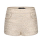 White tweed shorts on a white background
