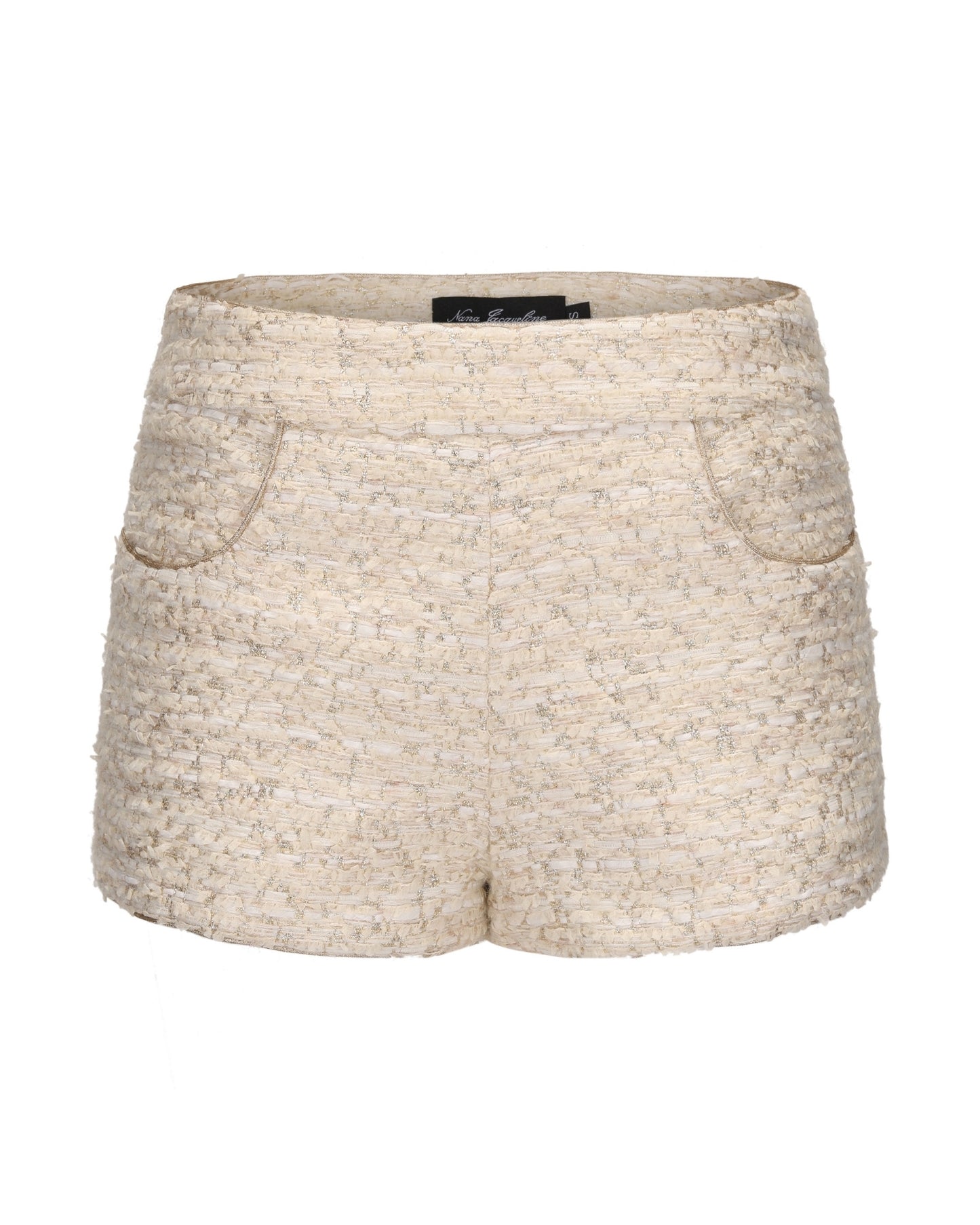 White tweed shorts on a white background