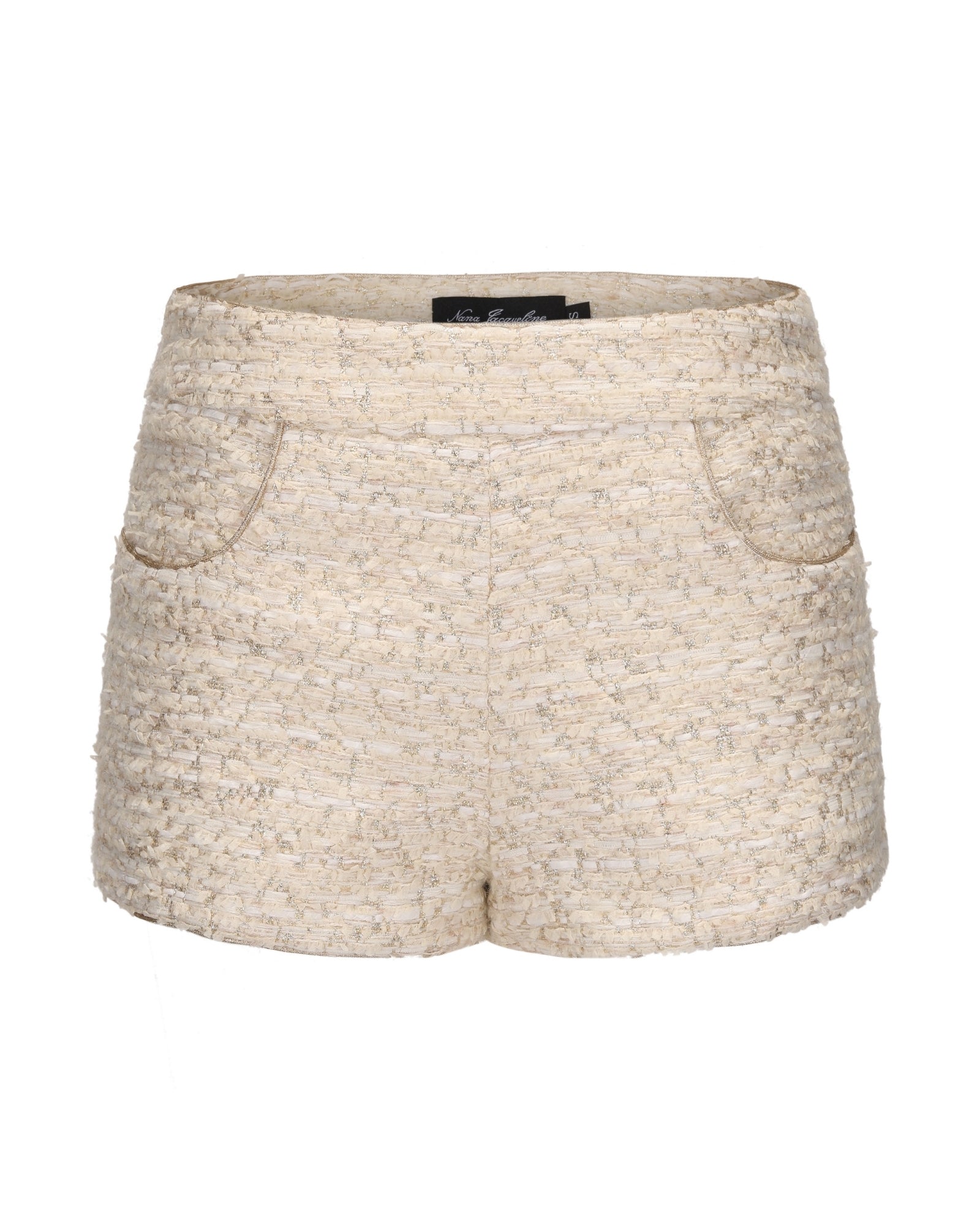 White tweed shorts on a white background