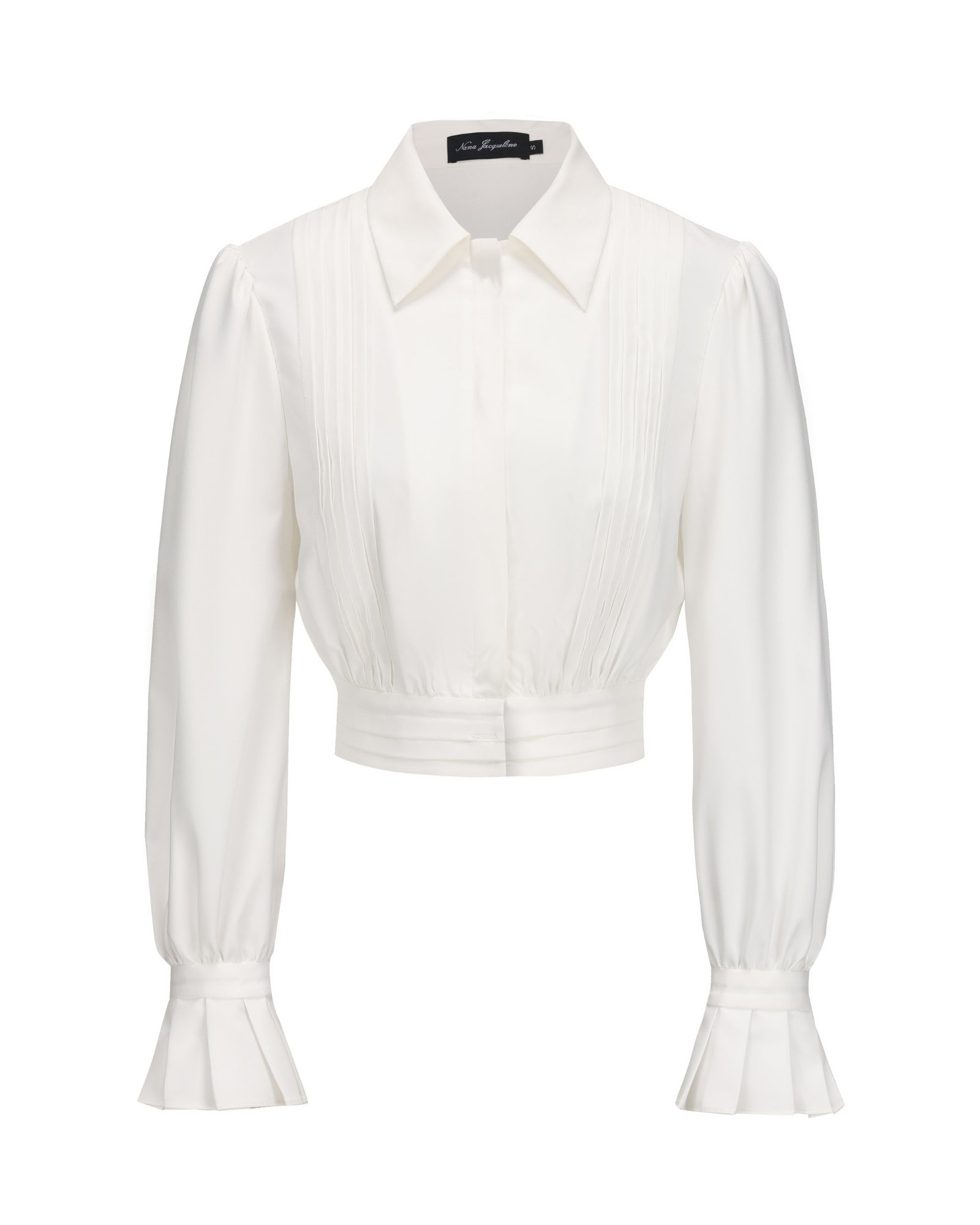 Francesca Cropped Top (White) | Pleated Shirt with Peaked Collar