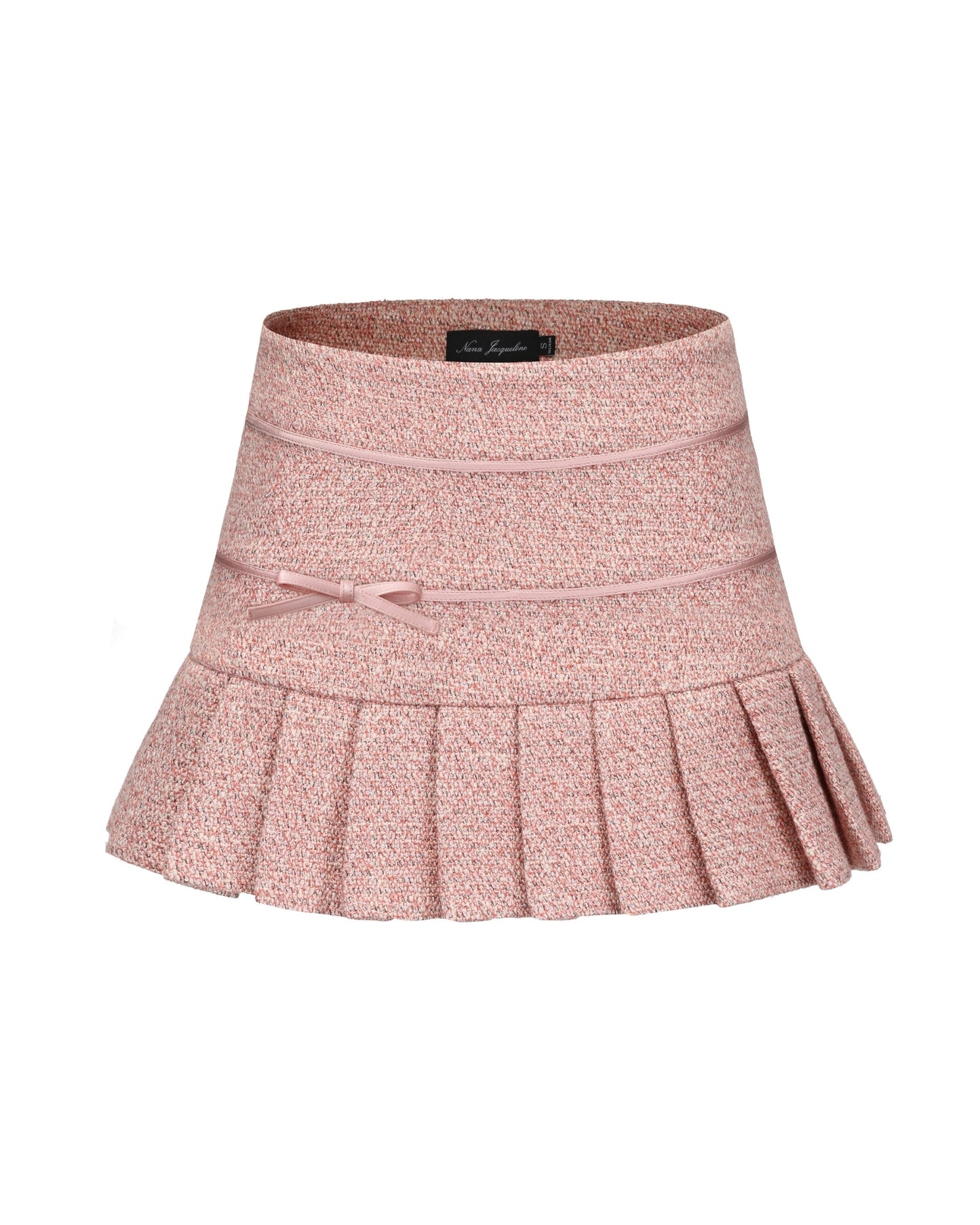 Pink pleated skirt with a bow on a white background