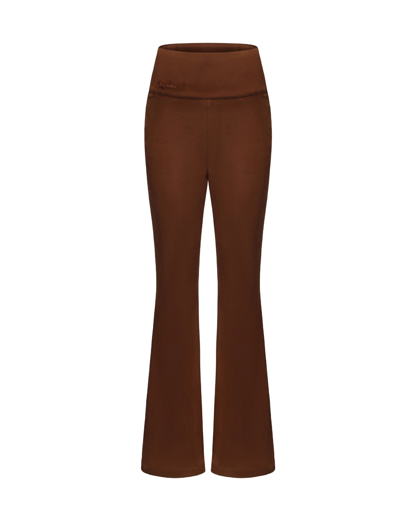 Brown flared pants on a white background