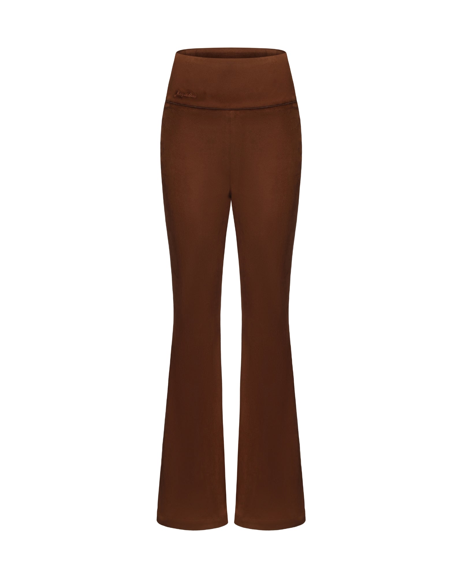 Brown flared pants on a white background