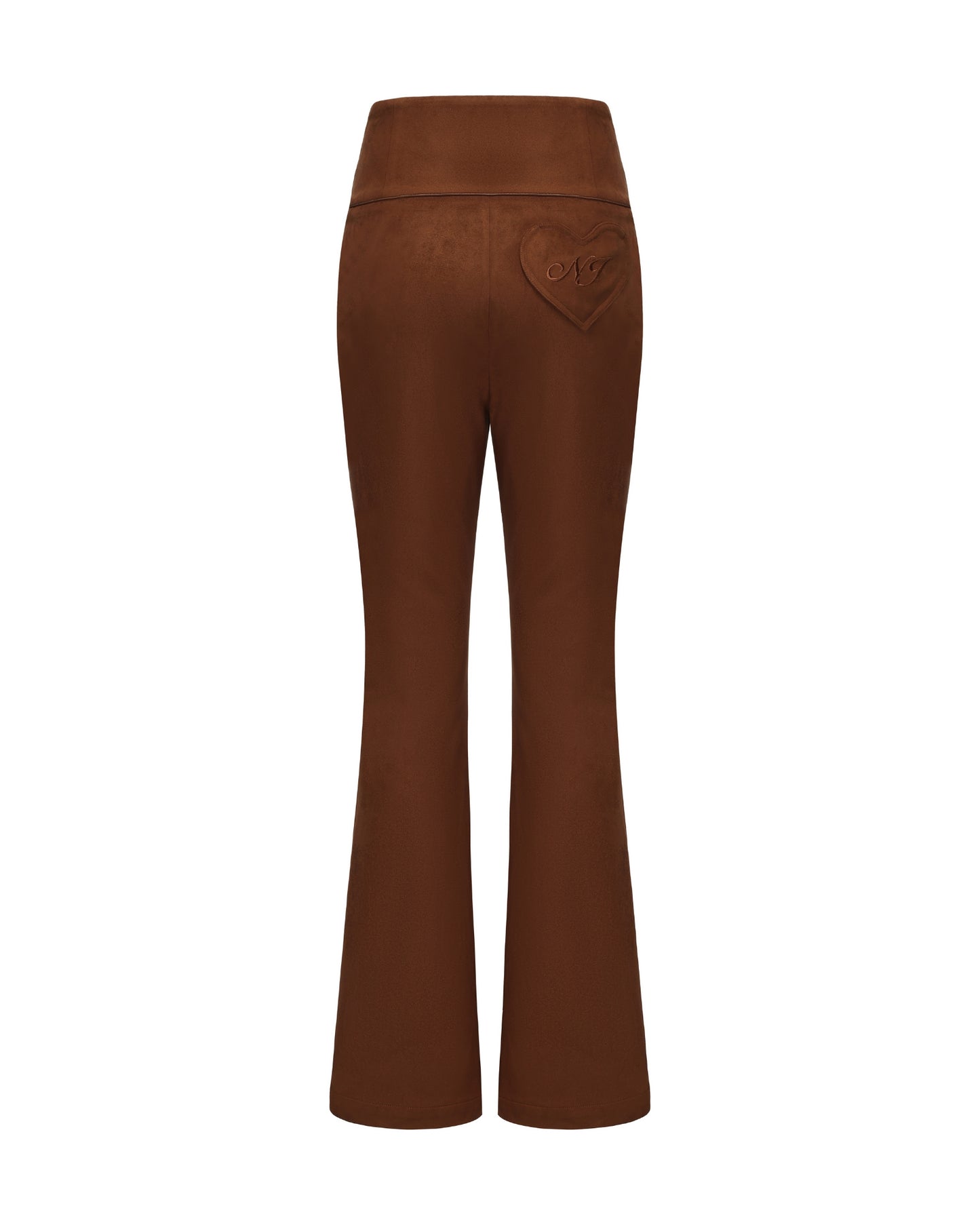 Brown flared pants on a white background