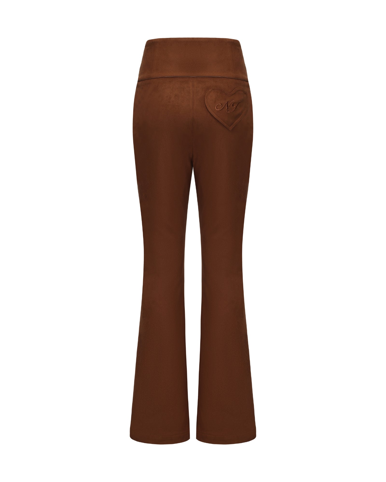Brown flared pants on a white background