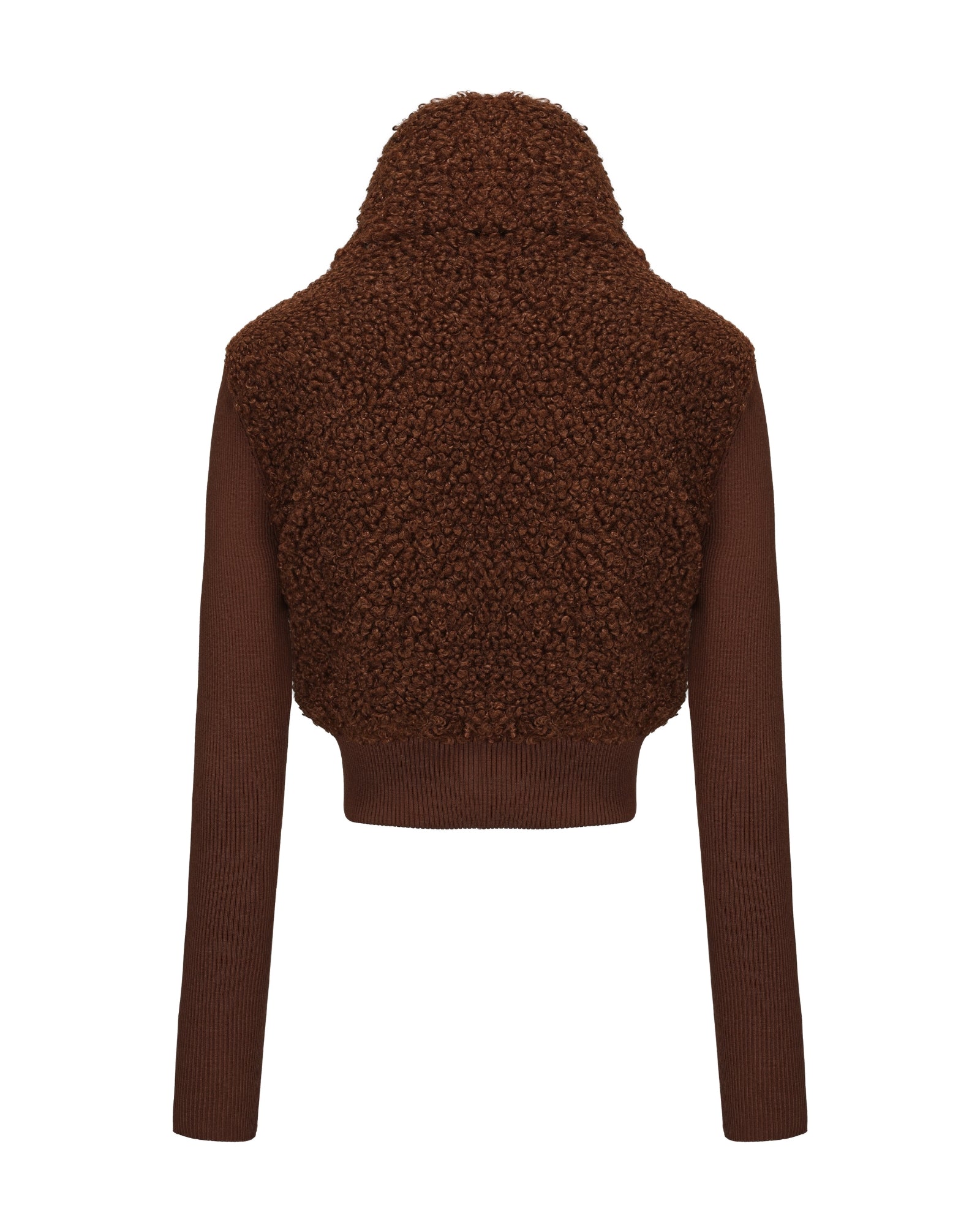 Hailey Knit Jacket (Brown) | Cropped Wool Jacket with Faux Fur