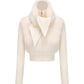 White knit jacket with a high collar on a white background