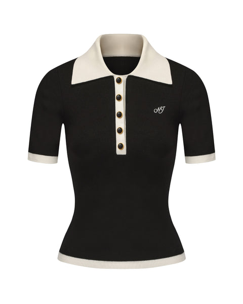 Hazel Polo Top: Black Knit Top for Country Club Brunch | Nana