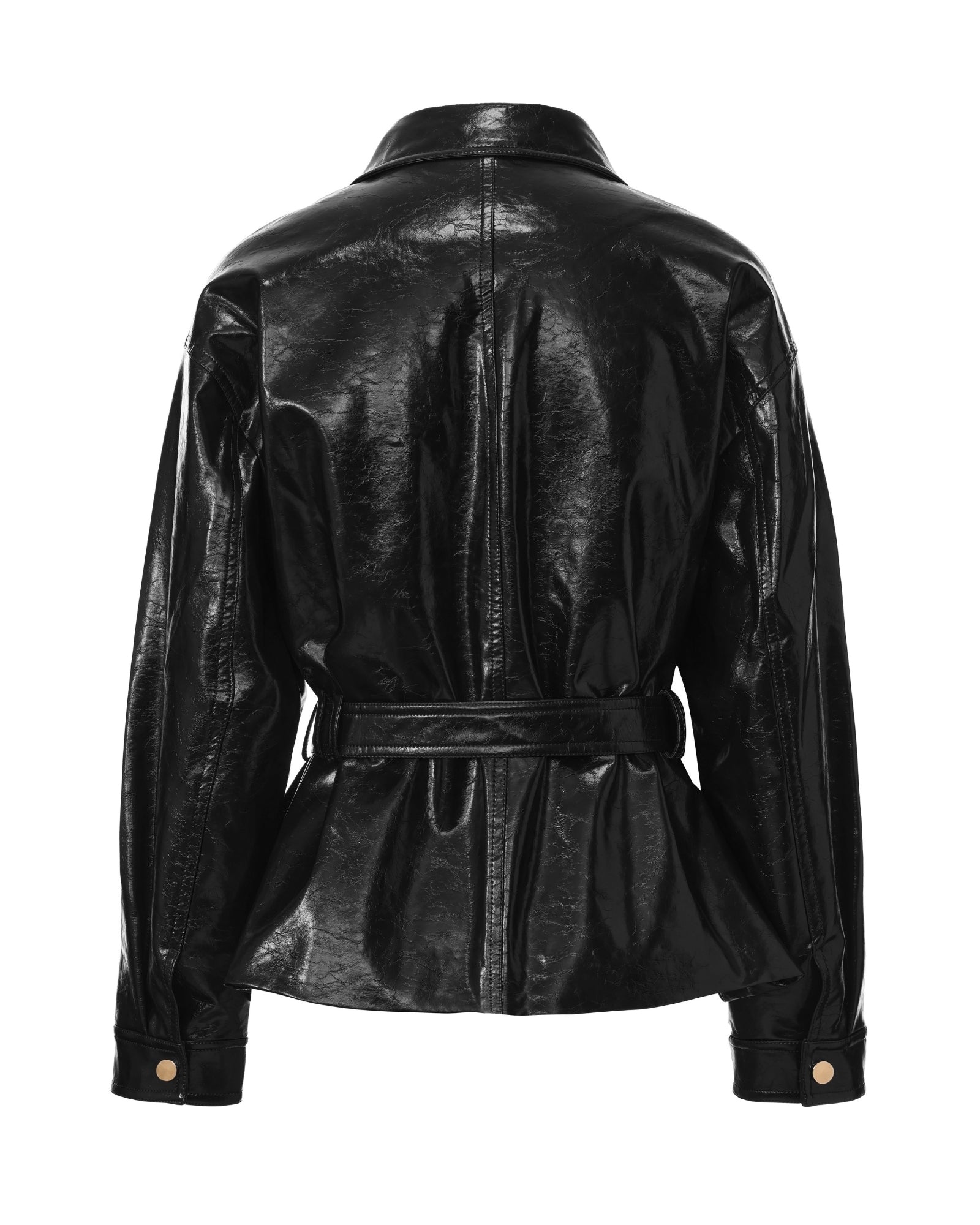 Isabella Vegan Leather Jacket (Black) | Waist Belted Black Jacket