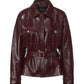 Claret Leather Jacket with belt and gold buttons