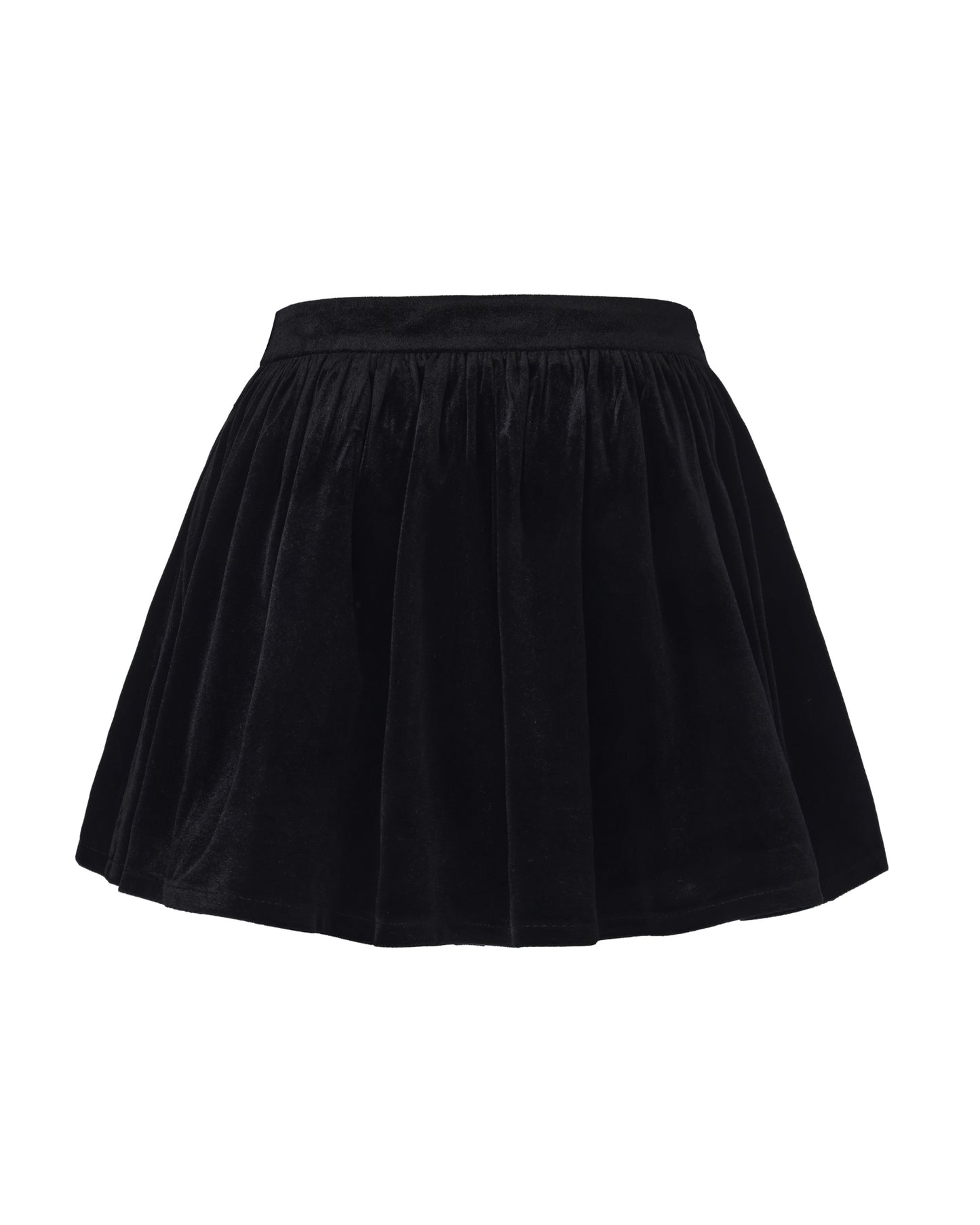 Black velvet mini skirt on a white background