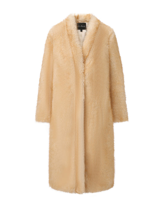 Luxury yellow faux fur coat for women with a straight silhouette on a white background