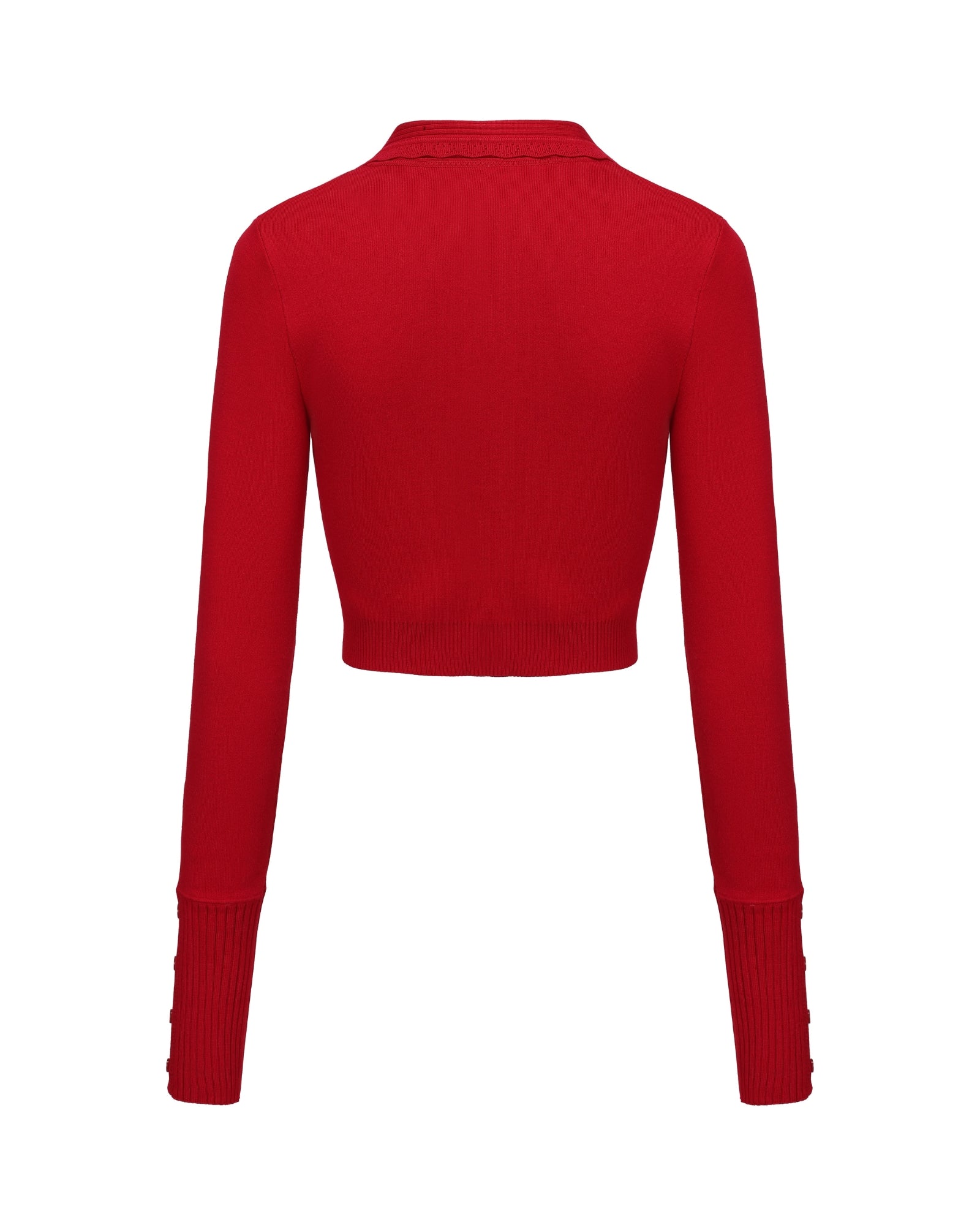 Red cropped cardigan on a white background