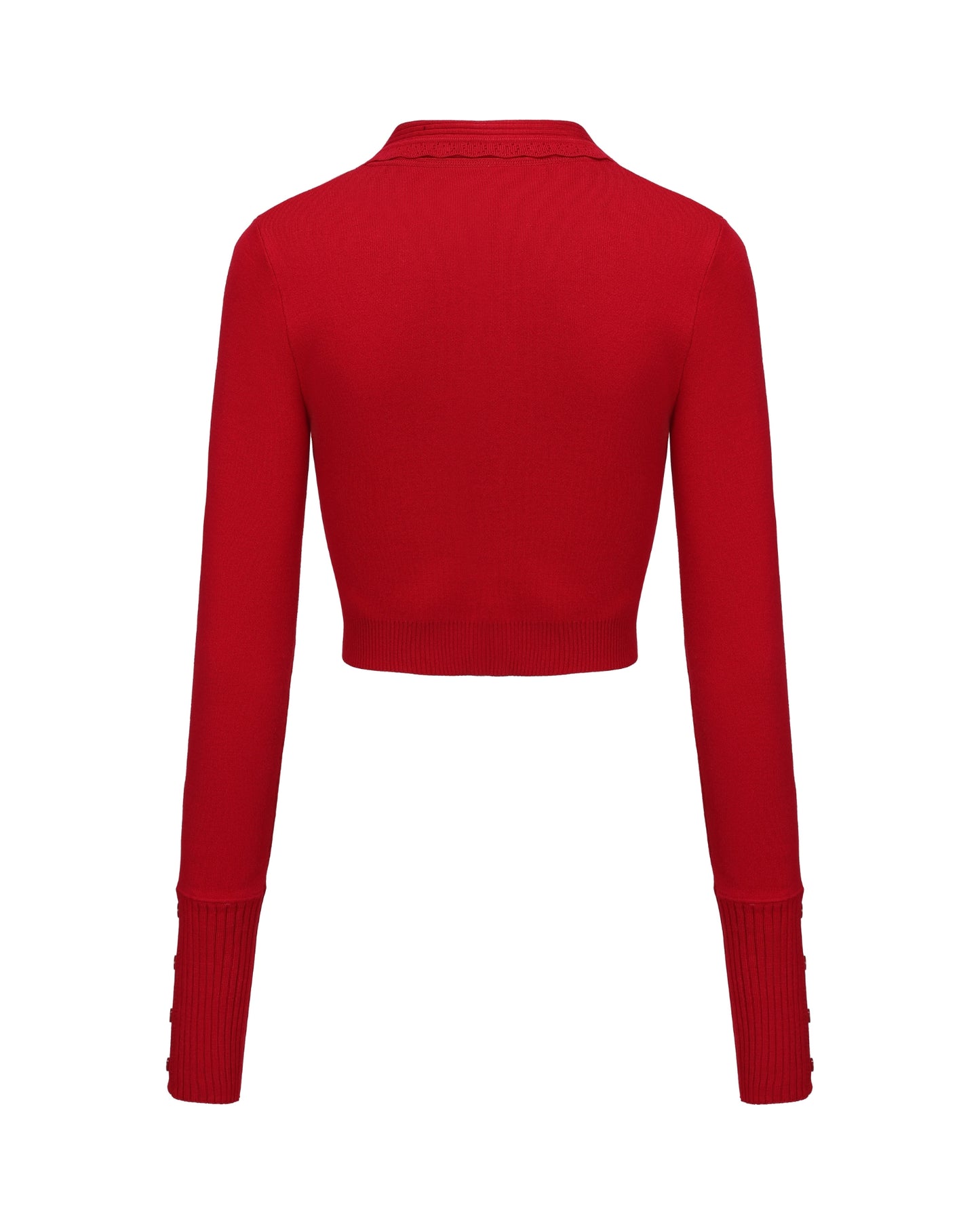 Red cropped cardigan on a white background