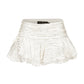 White pleated skirt with a brand label on a white background