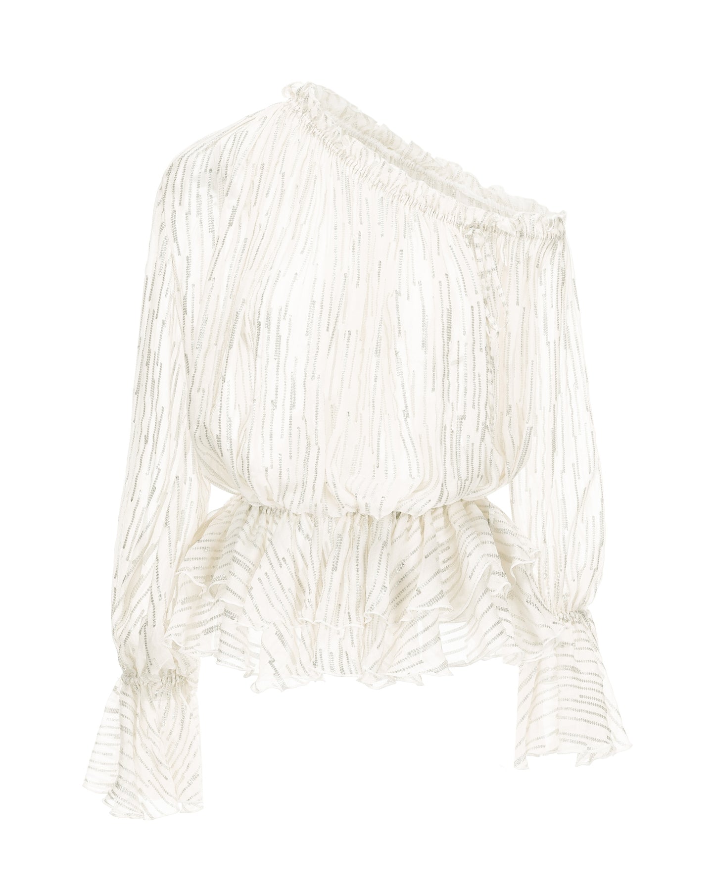 One-shoulder textured top on a white background