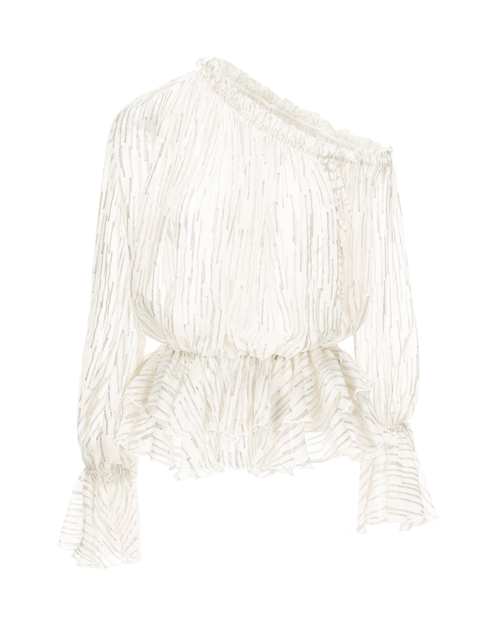 One-shoulder textured top on a white background