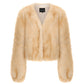 Short yellow faux fur jacket on a white background