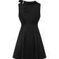Black satin mini dress with a bow detail on a white background