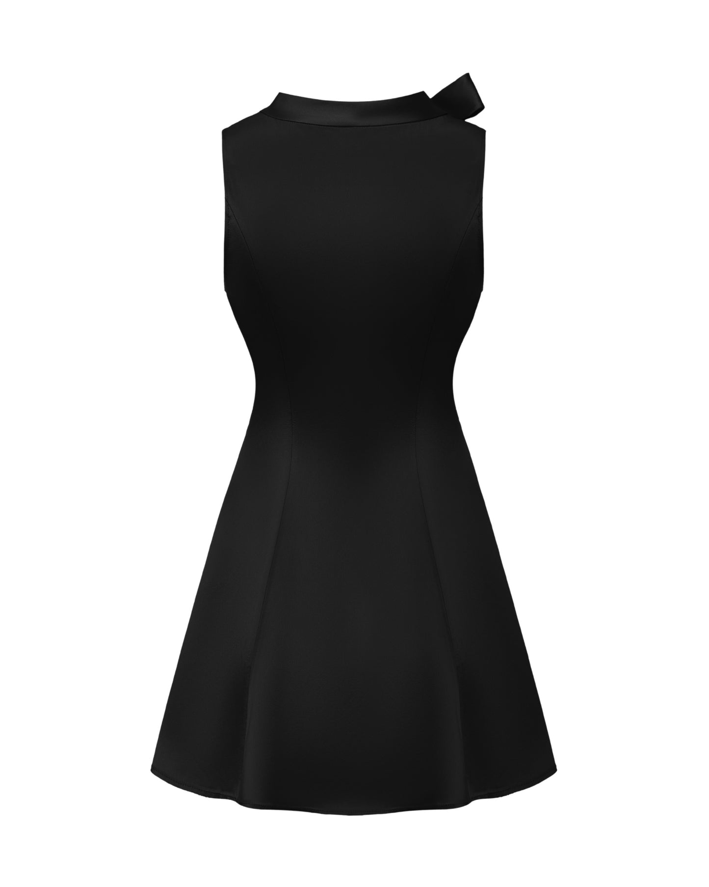 Black satin mini dress on a white background