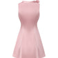 Pink satin mini dress with a bow detail on a white background