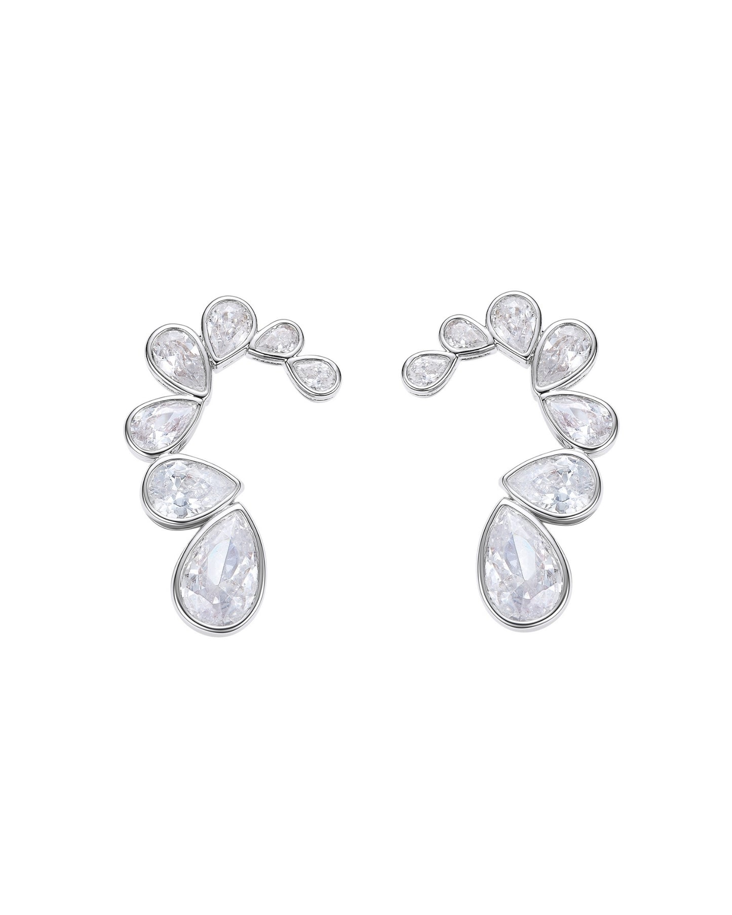 Pair of silver teardrop earrings on a white background