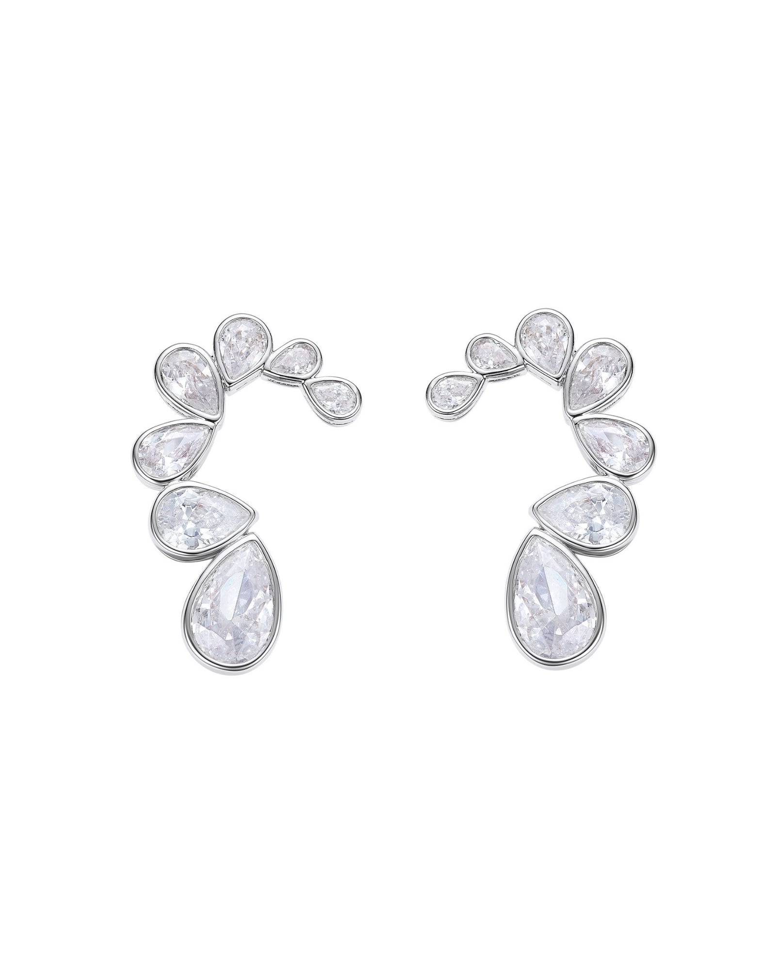 Pair of silver teardrop earrings on a white background