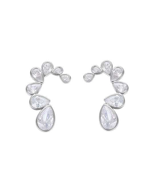 Pair of silver teardrop earrings on a white background