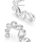 Pair of silver earrings with teardrop-shaped gemstones on a white background