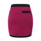 Rose red knit mini skirt with black trim on a white background