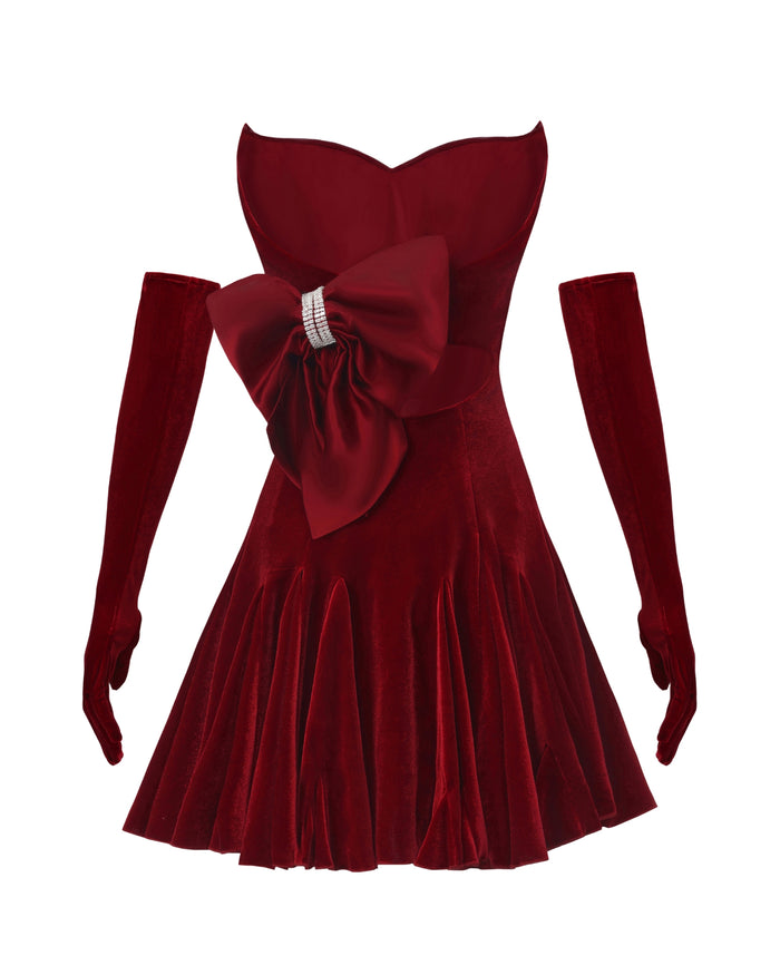 Nana Jacqueline Madeleine Velvet Mini Dress (Red)