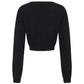 Retro-style black knit cardigan on white background