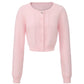 Retro-style pink knitted cardigan on a white background