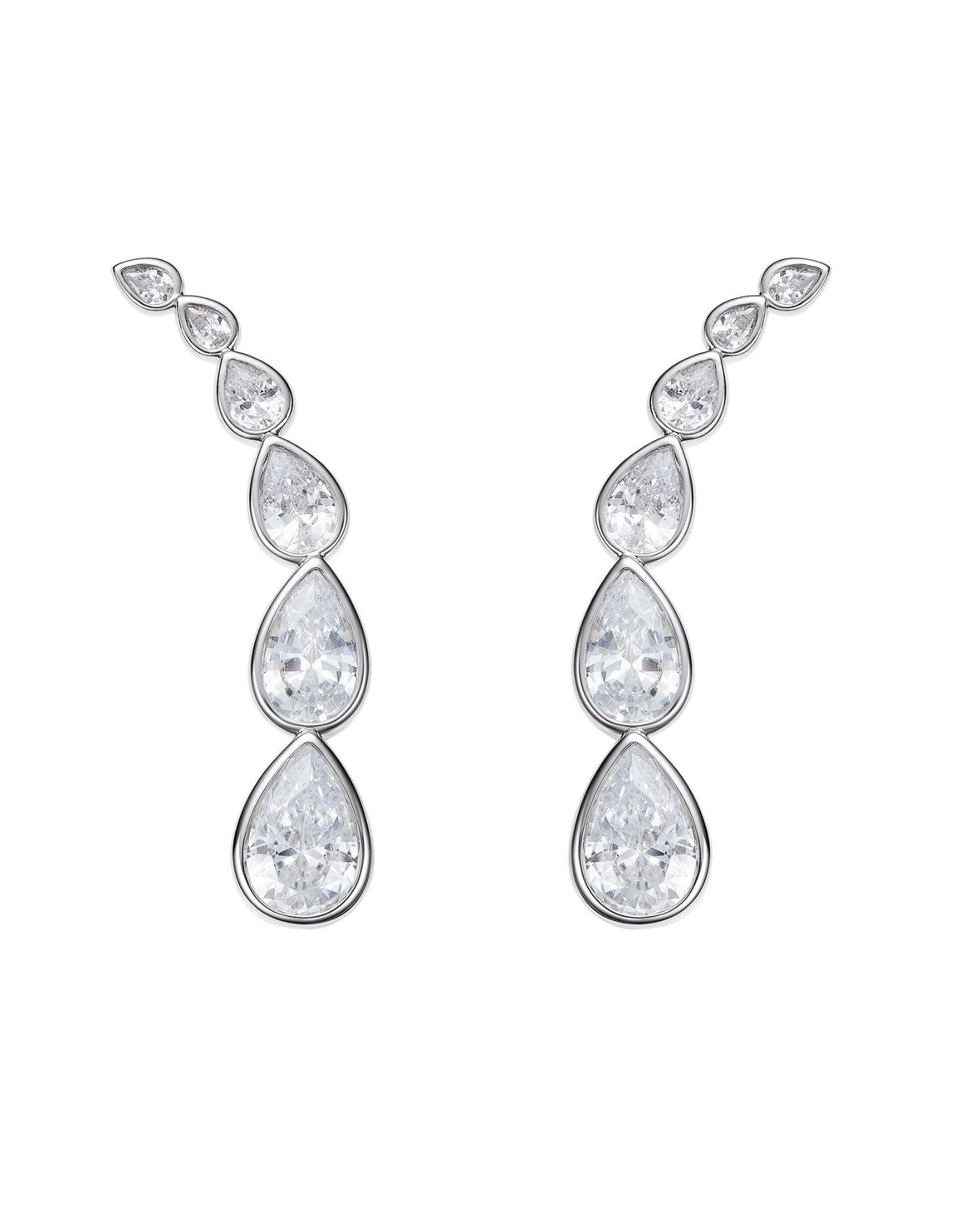 Pair of silver teardrop earrings on a white background