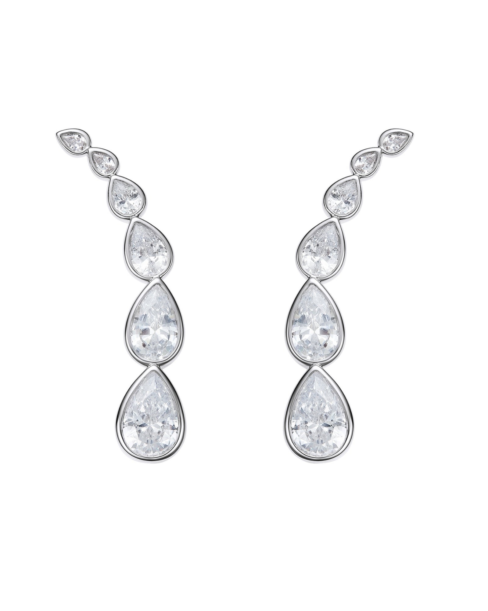 Pair of silver teardrop earrings on a white background