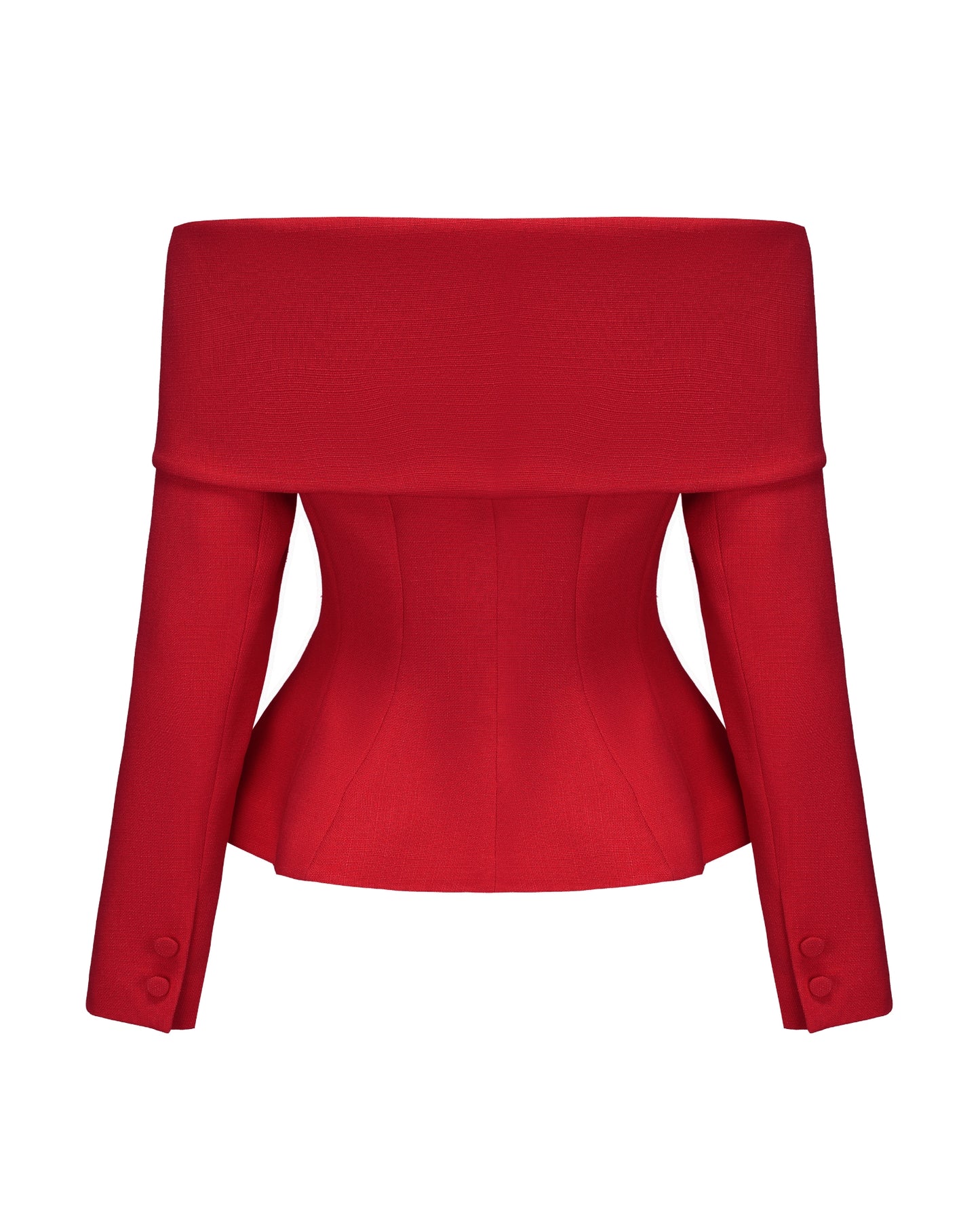 Red off-shoulder top on a white background