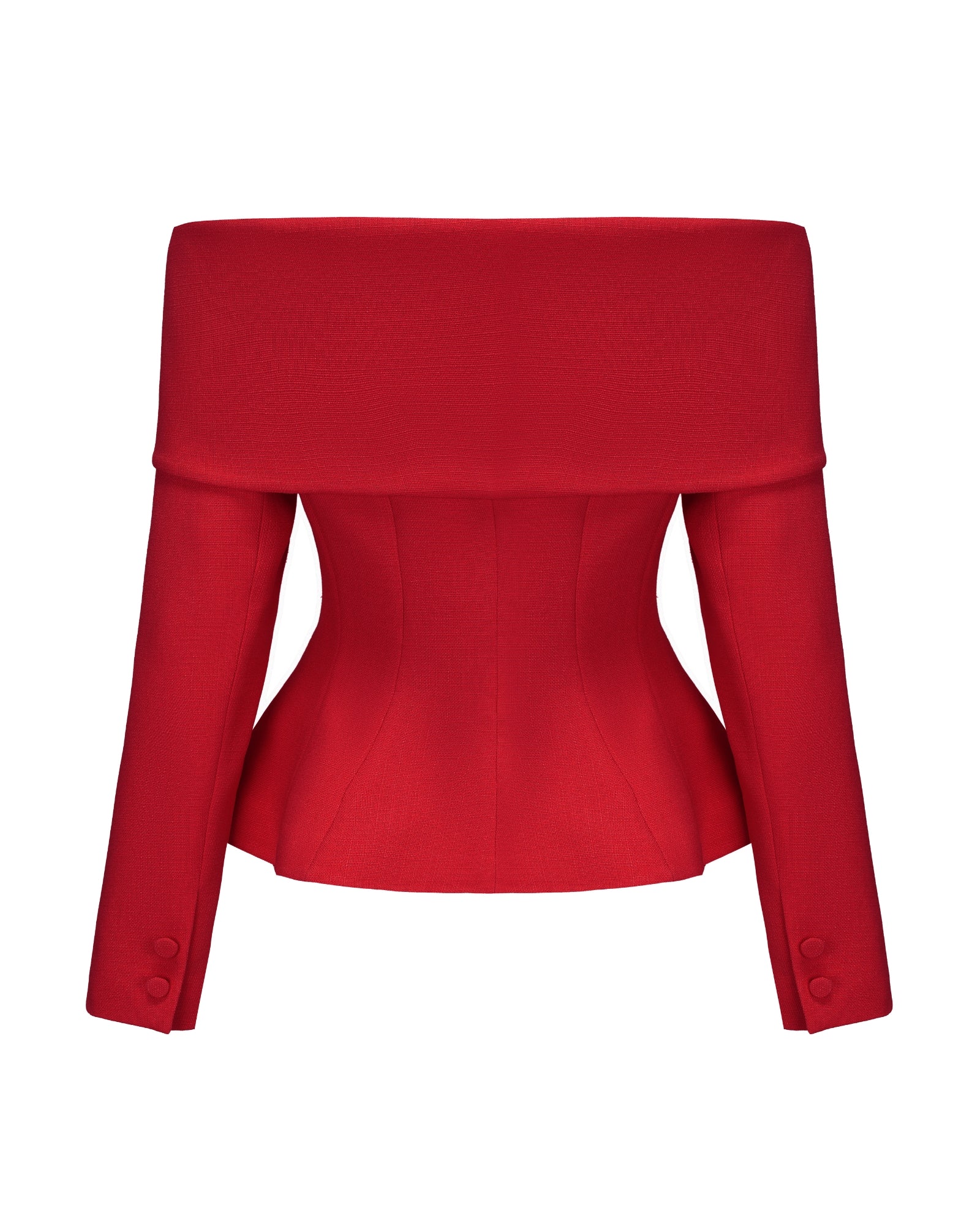 Red off-shoulder top on a white background
