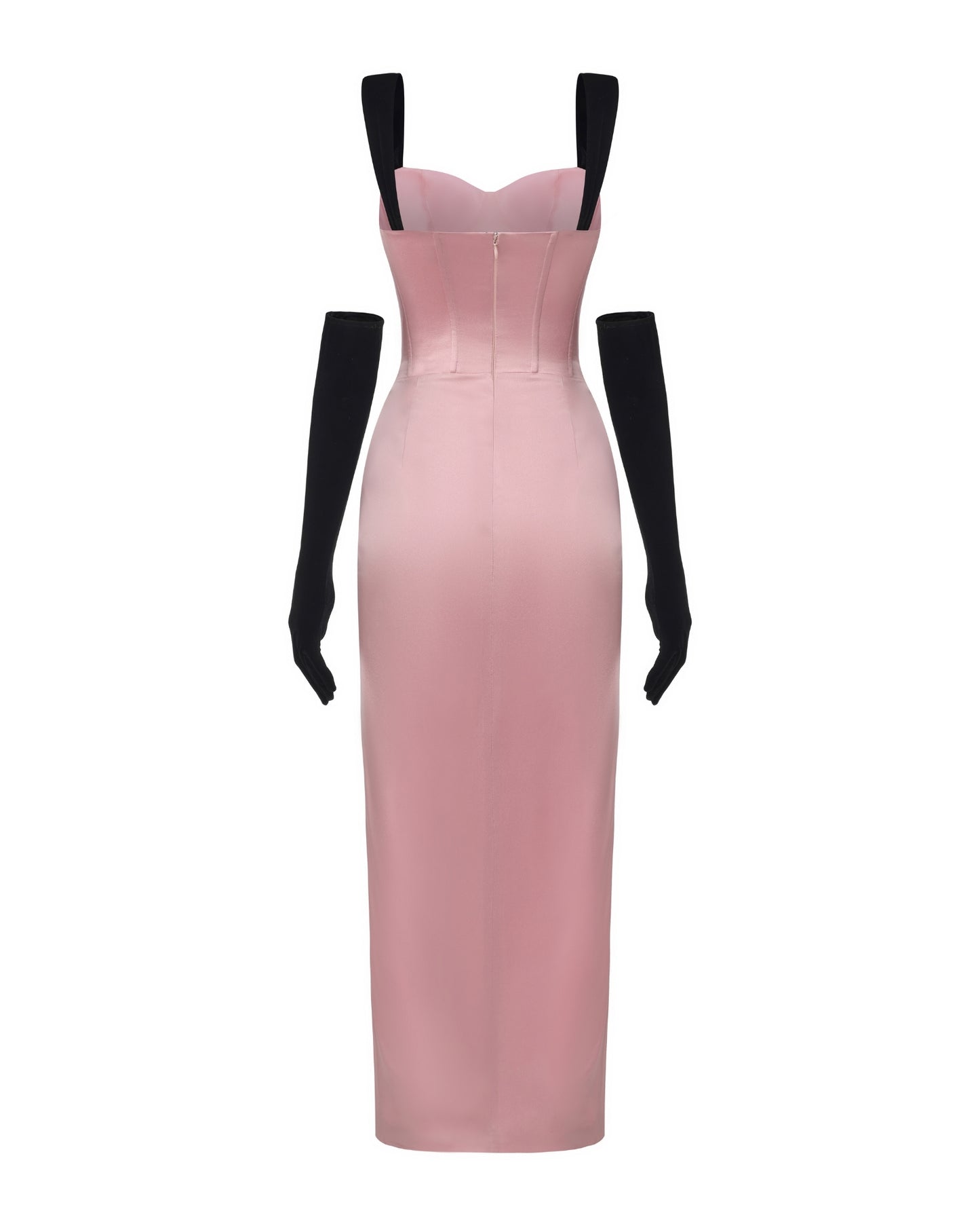 Pink dress with black sleeves on a white background