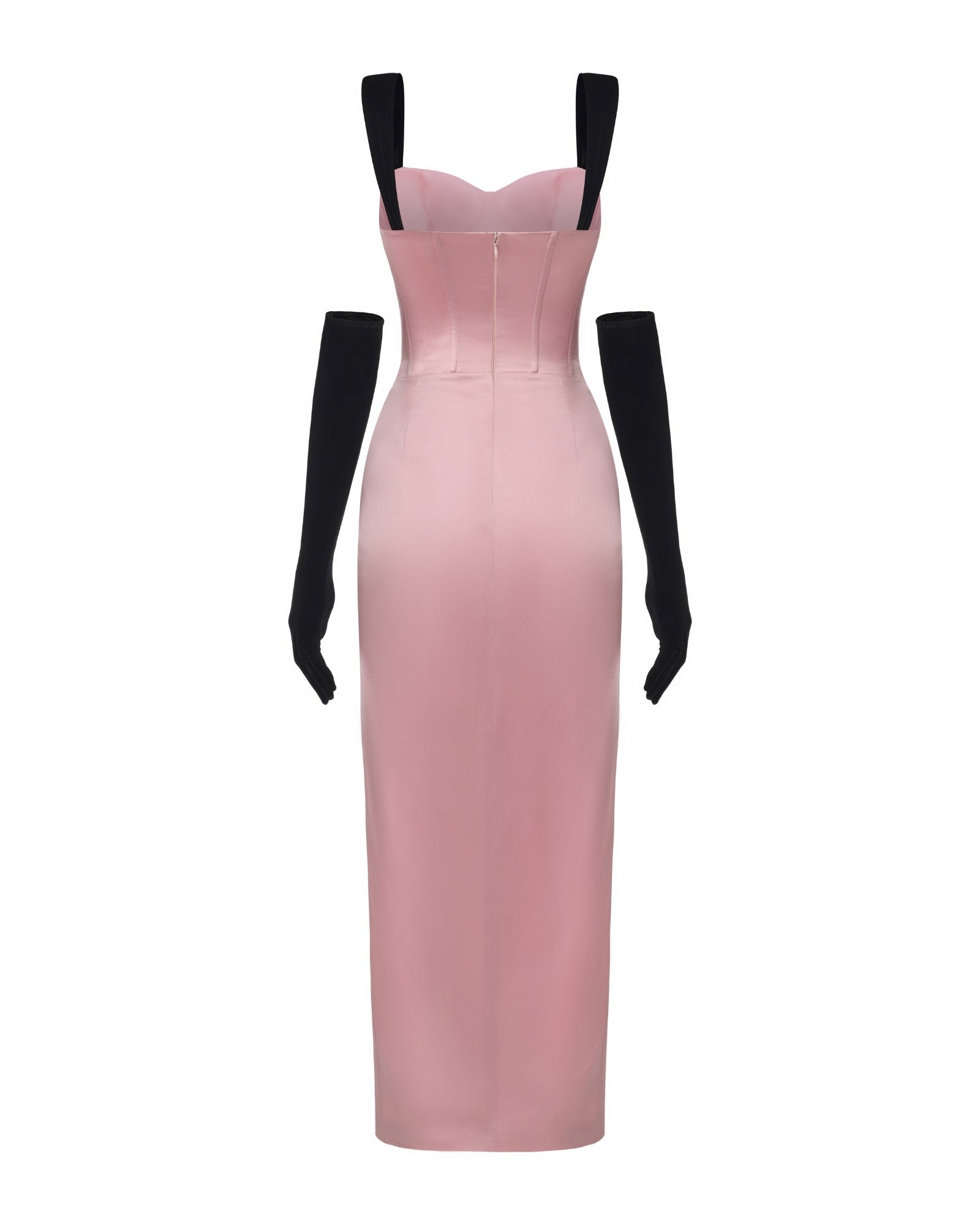 Pink dress with black sleeves on a white background