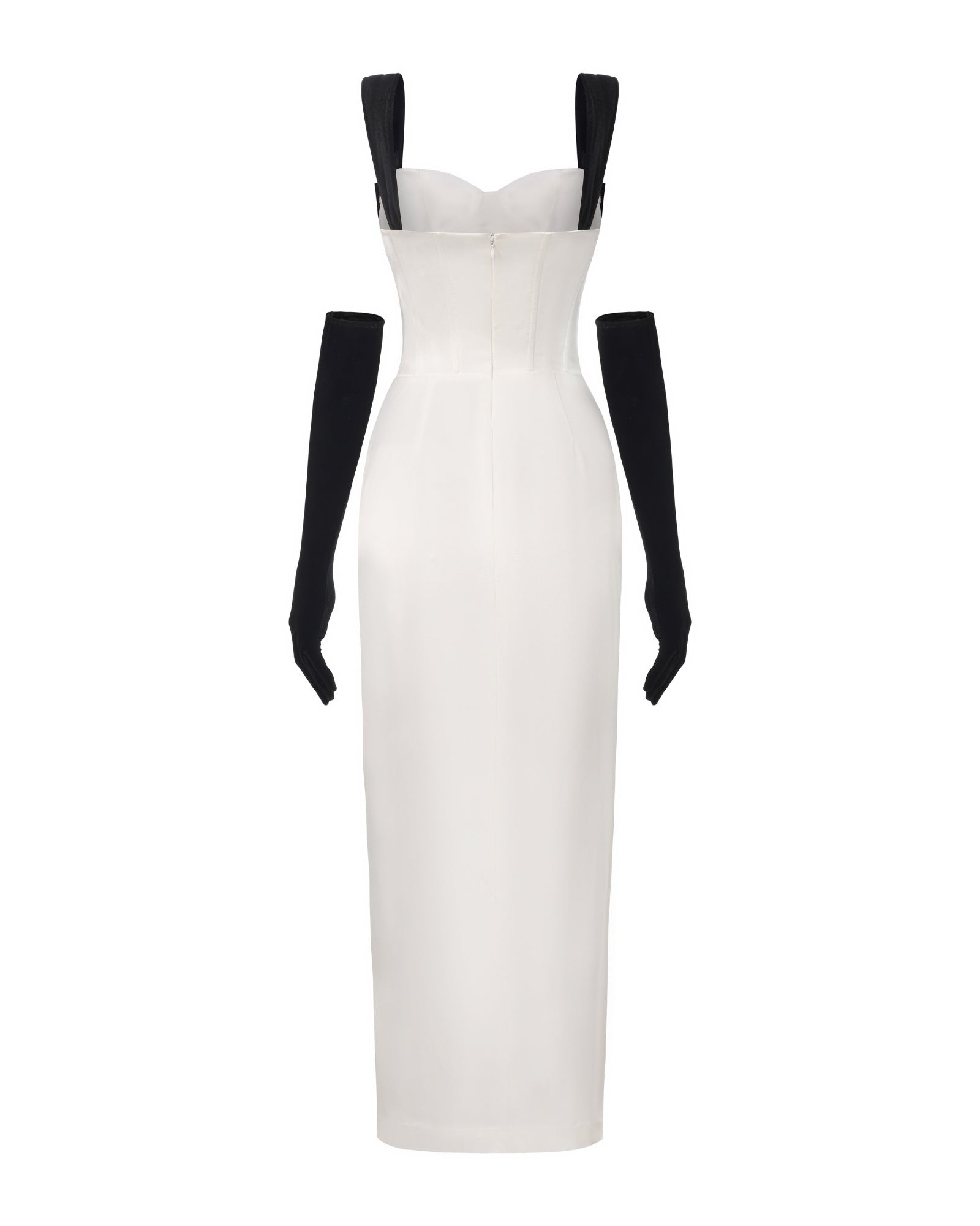 White dress with black sleeves on a white background