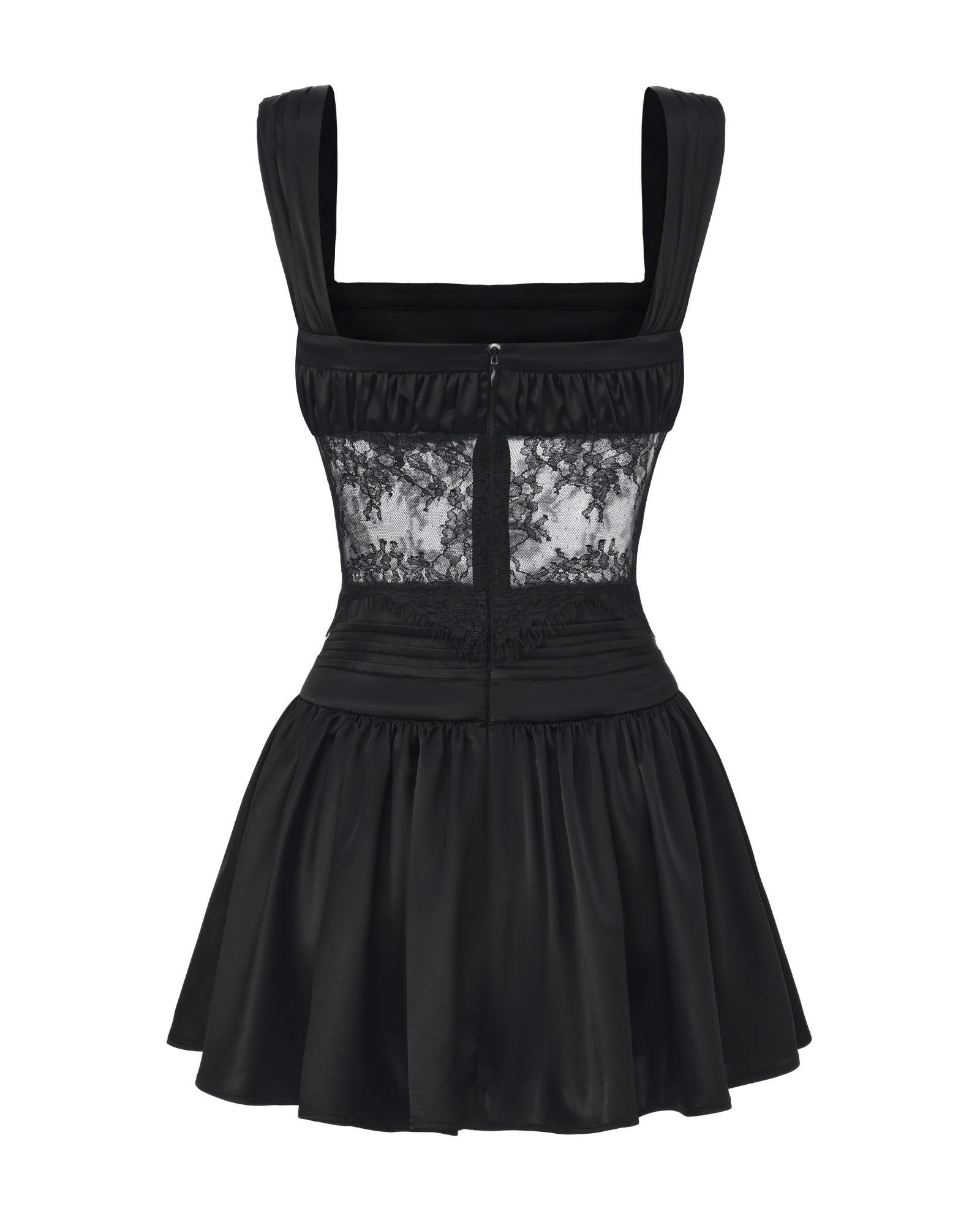 Black lace dress with silk material on a white background
