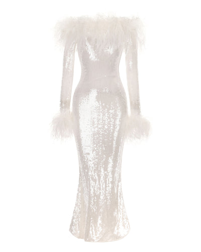 Neva Sequin Maxi Dress (White)