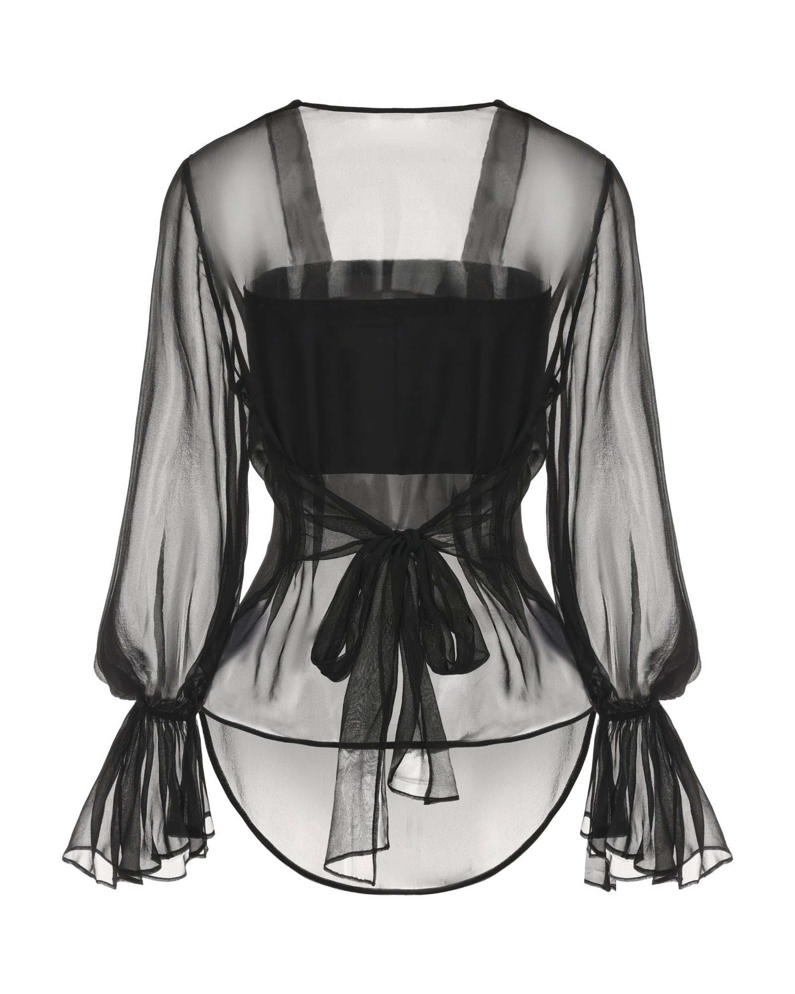 Nora Top (Black) | Sheer Black Georgette Blouse with Waist Tie